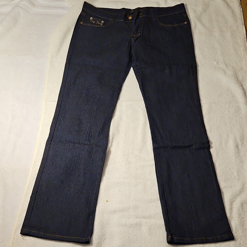 Top Jhon Jeans Girls Size 13/14 Dark Blue Bootcut Denim Logo‎ Embroidered